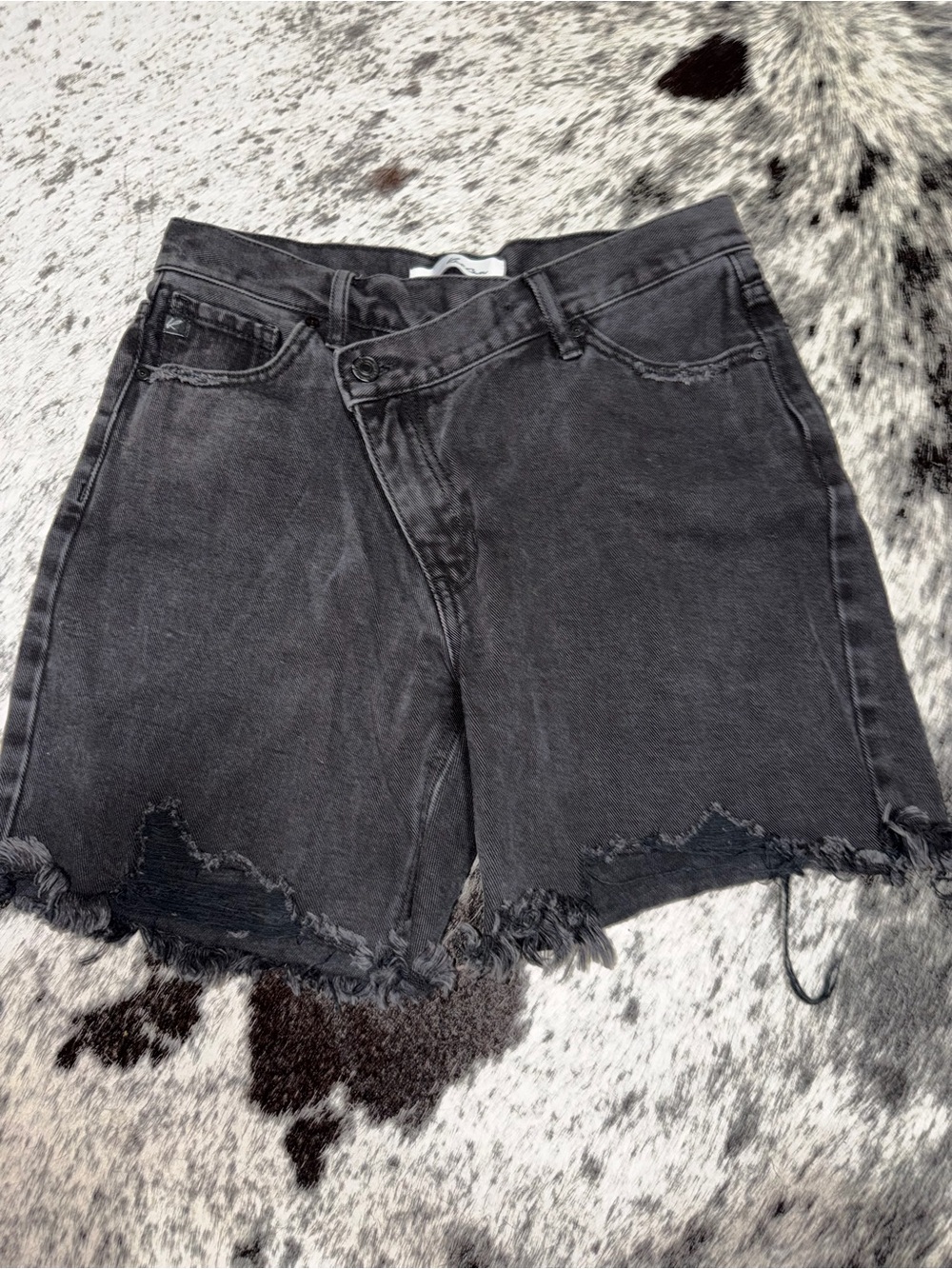 KanCan Washed Black Frayed Hem Denim Shorts